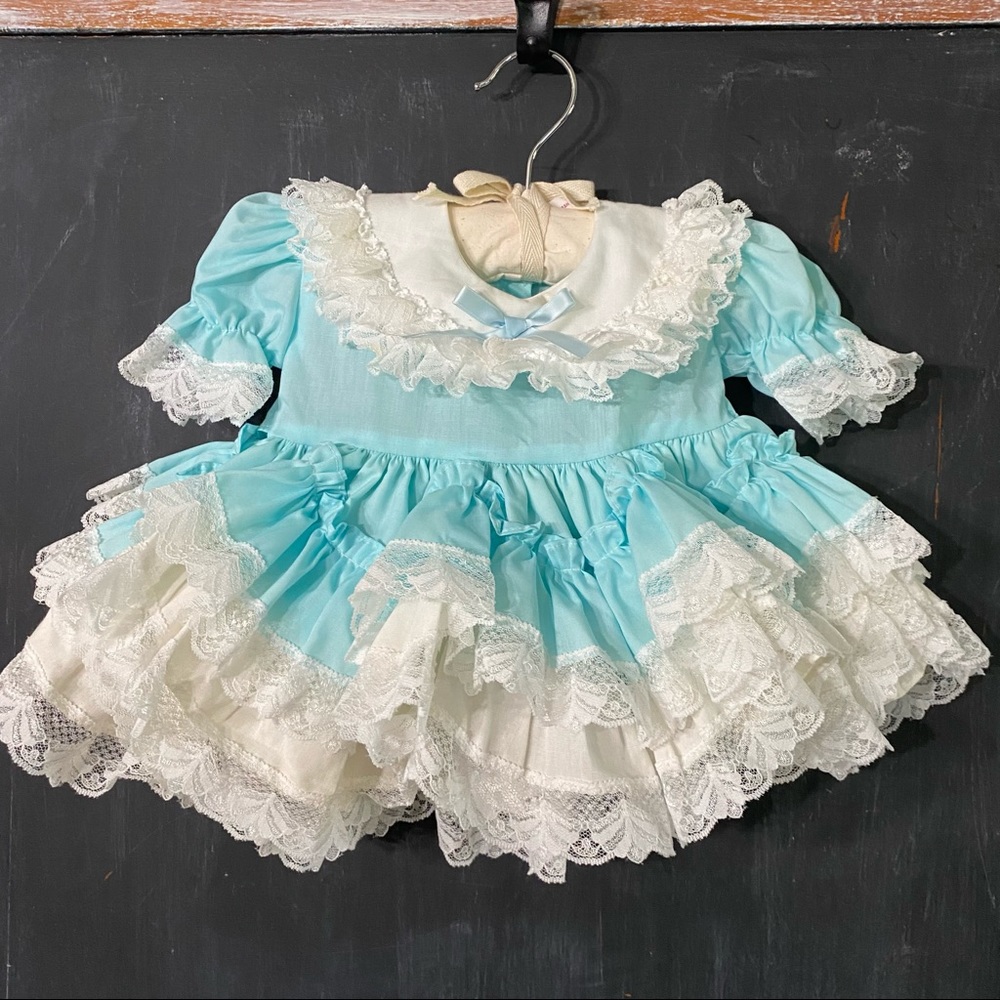 Vtg Dolls & Darlings Baby Girl Full Circle Pageant Dress 3 months Blue White